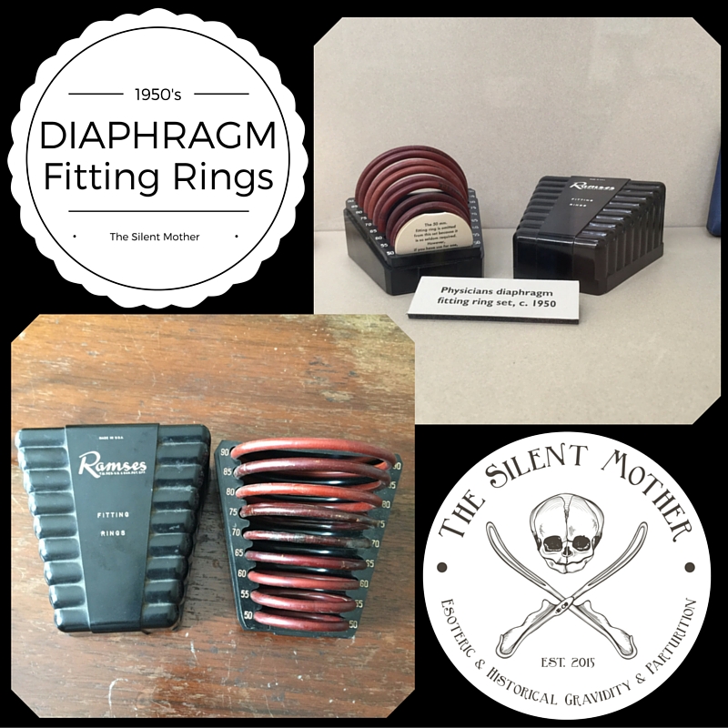 1950's Diaphragm fitting rings. The box is Bakelite, the rings are rubber. Top photo is part of the collection at The Dittrick. Bottom photo is in my personal collection. 